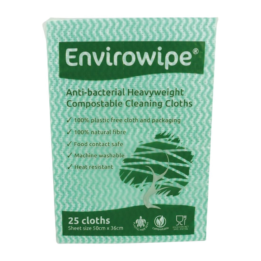 EcoTech Envirowipe Antibacterial Compostable Cleaning Cloths Green (25 Pack)