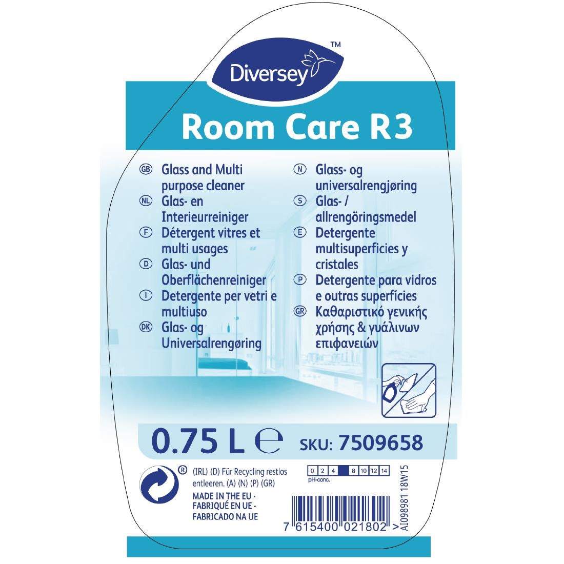 Room Care R3 Glass and Multi-Surface Cleaner Ready To Use 750ml