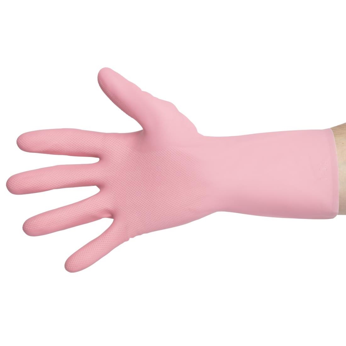 MAPA Vital 115 Liquid-Proof Light-Duty Janitorial Gloves Pink Medium