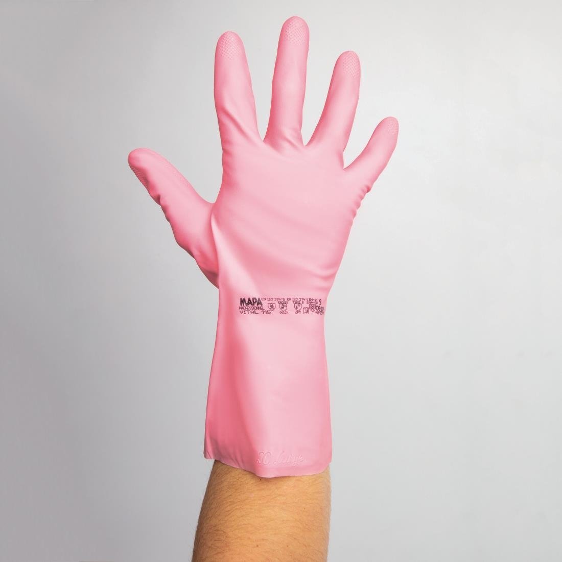 MAPA Vital 115 Liquid-Proof Light-Duty Janitorial Gloves Pink Medium