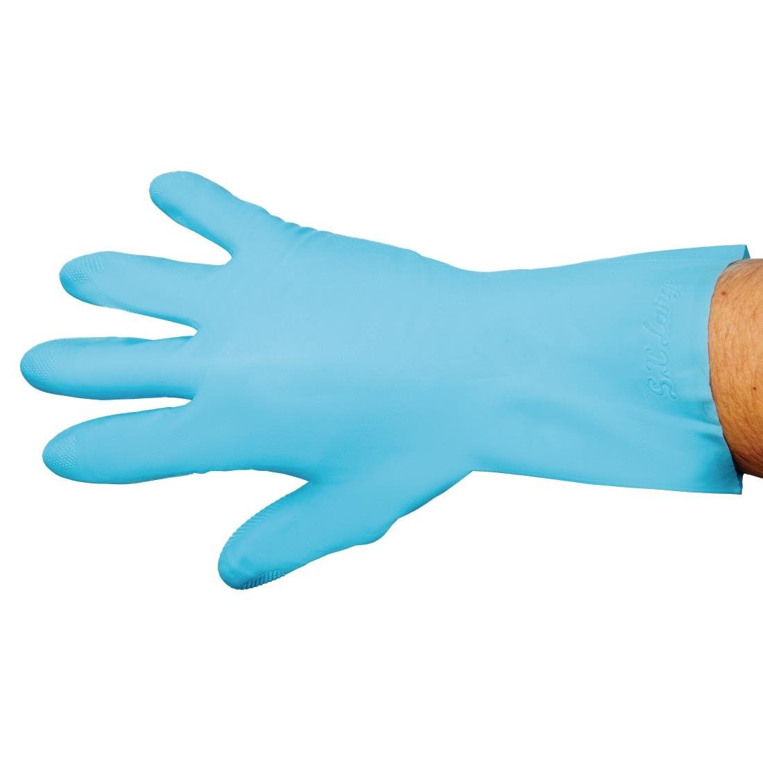 MAPA Vital 117 Liquid-Proof Light-Duty Janitorial Gloves Blue Medium
