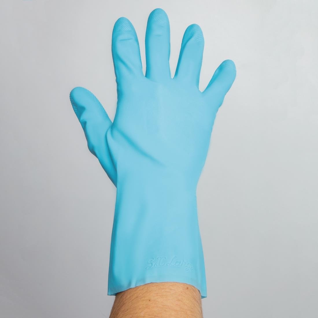 MAPA Vital 117 Liquid-Proof Light-Duty Janitorial Gloves Blue Large