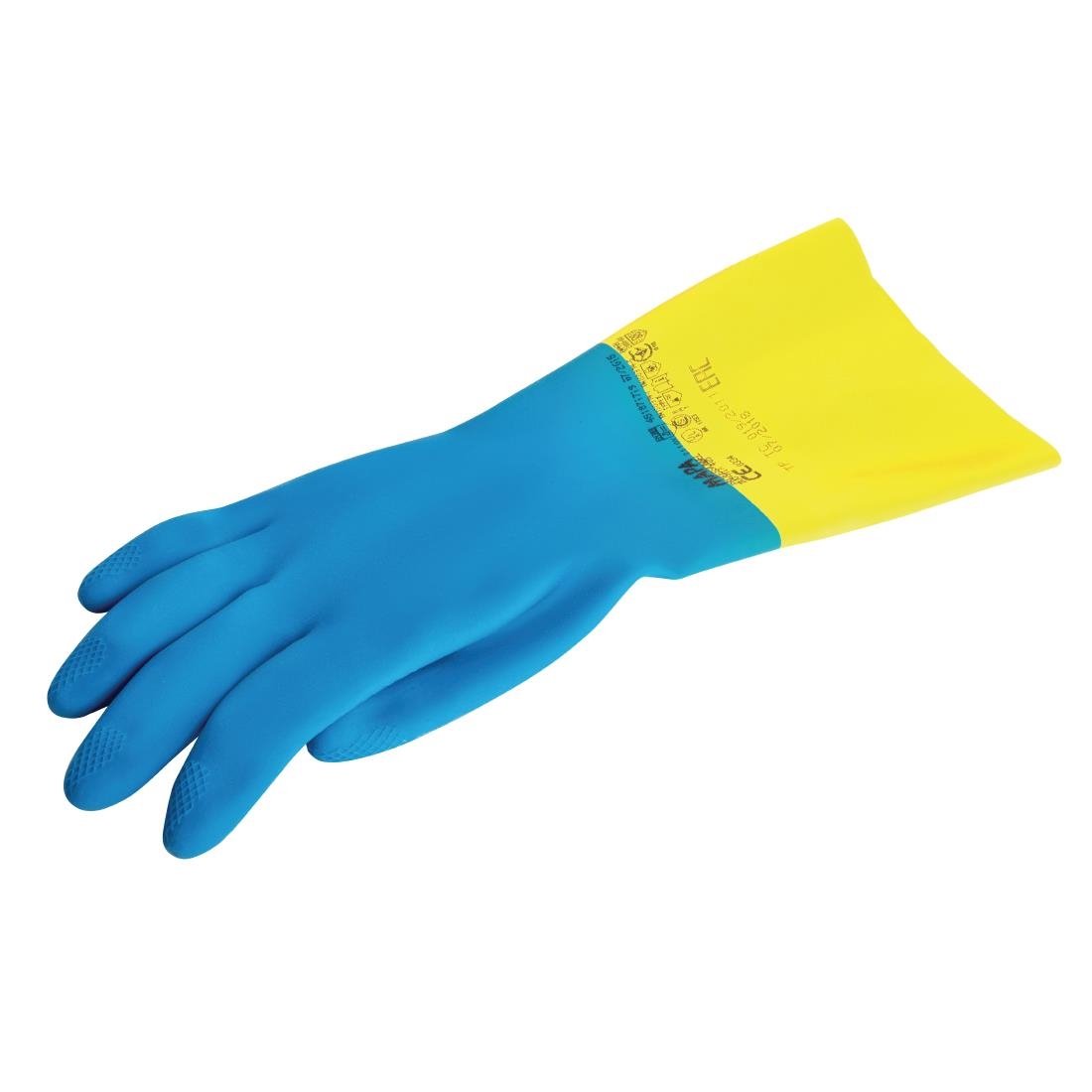 MAPA Alto 405 Liquid-Proof Heavy-Duty Janitorial Gloves Blue & Yellow Large