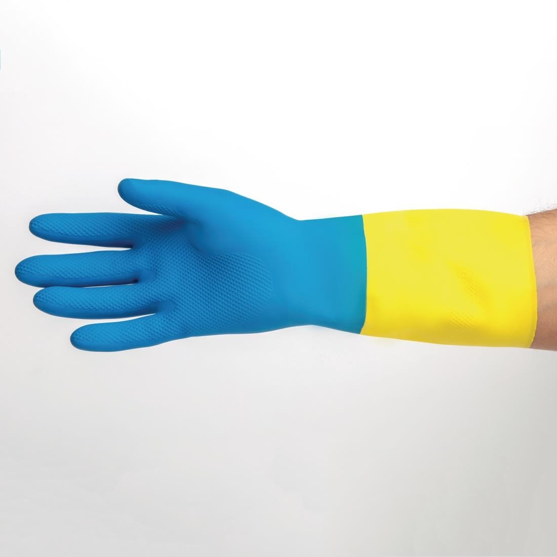MAPA Alto 405 Liquid-Proof Heavy-Duty Janitorial Gloves Blue & Yellow Medium