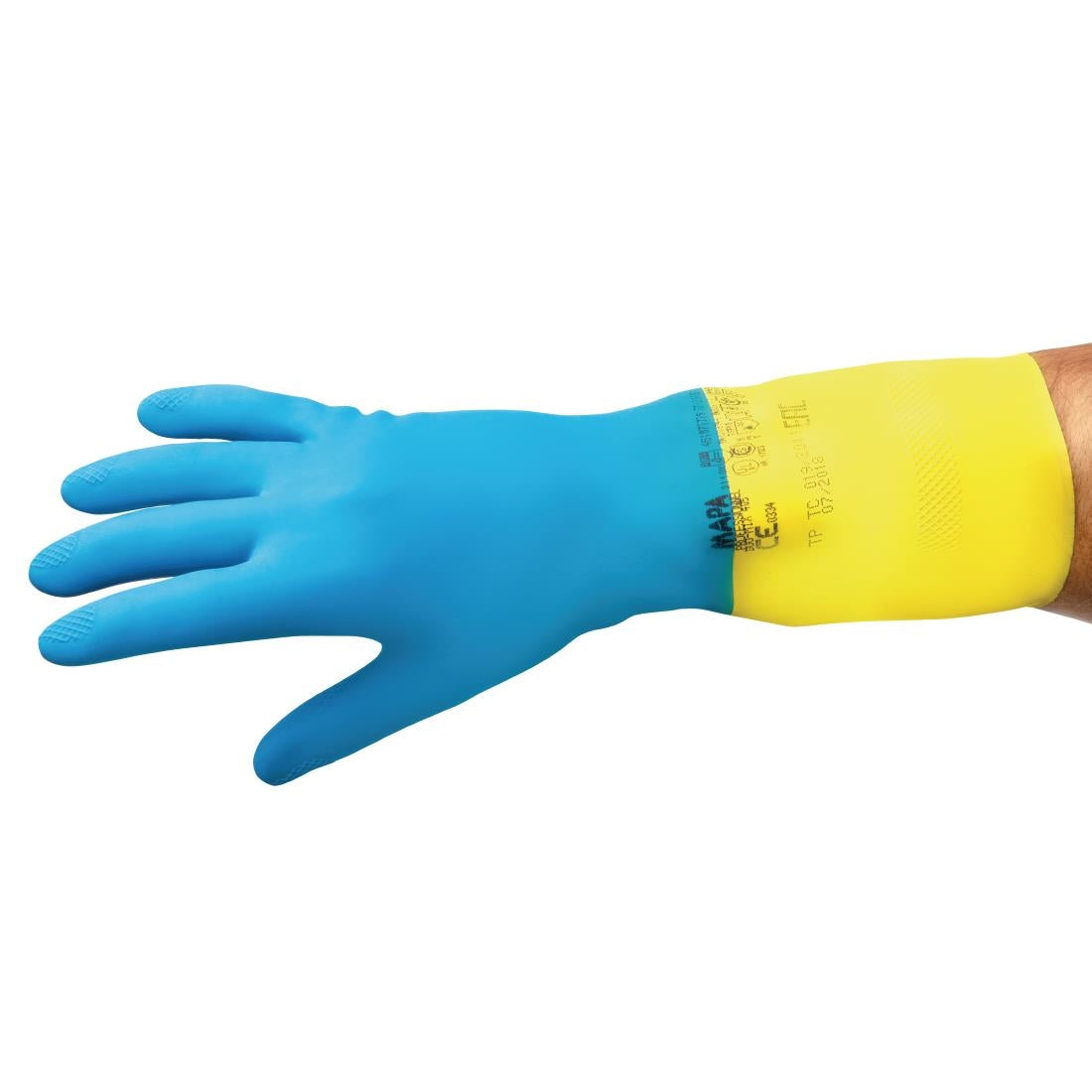 Mapa Alto 405 Liquid-Proof Heavy-Duty Janitorial Gloves Blue & Yellow Small