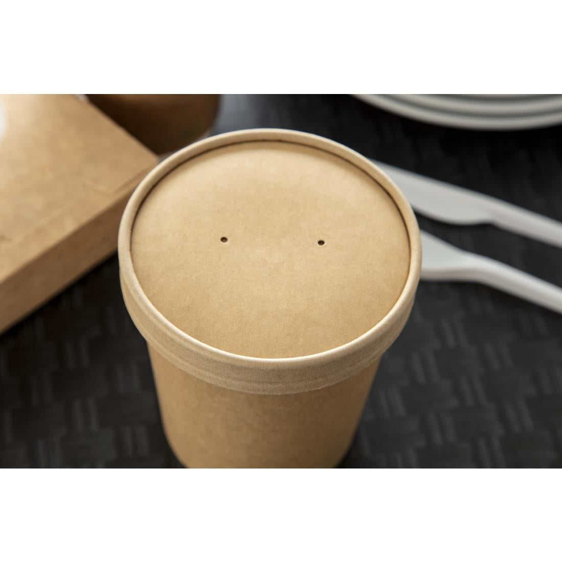 Colpac Recyclable Kraft Microwavable Soup Cup Lids 450ml (500 Pack)