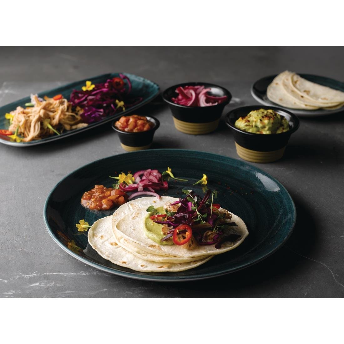 Churchill Stone Oblong Chef Plates Aquamarine 189 x 355mm (6 Pack)