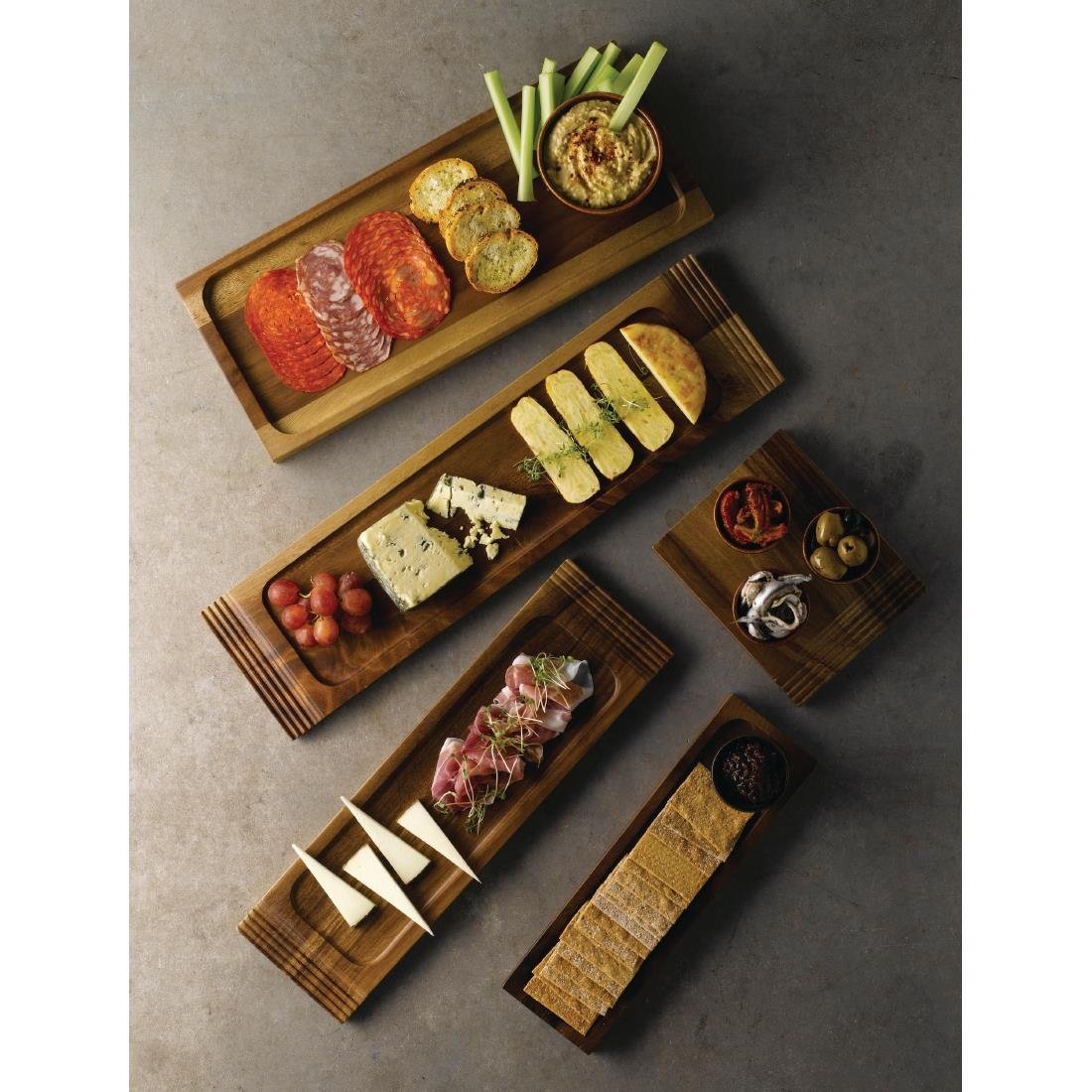 Churchill Alchemy Wood Large Double Handled Boards 495x130mm (4 Pack)