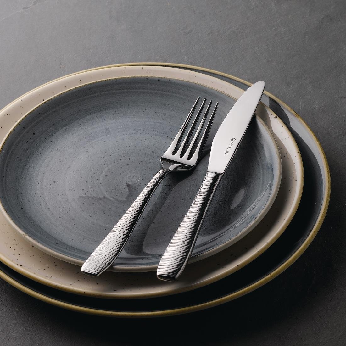 Churchill Stonecast Round Coupe Plates Peppercorn Grey 185mm