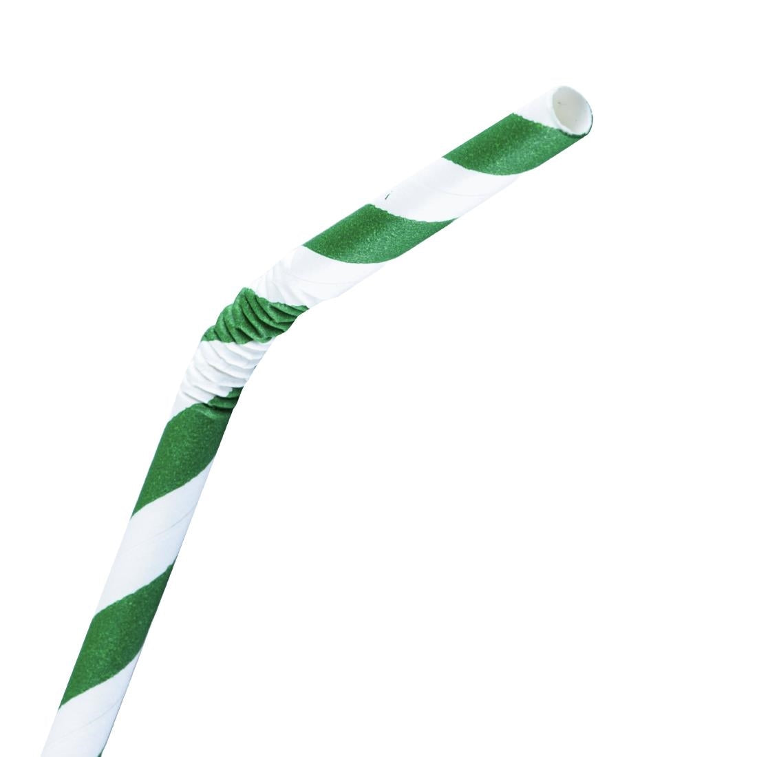 Fiesta Compostable Bendy Paper Straws Green Stripes (250 Pack)