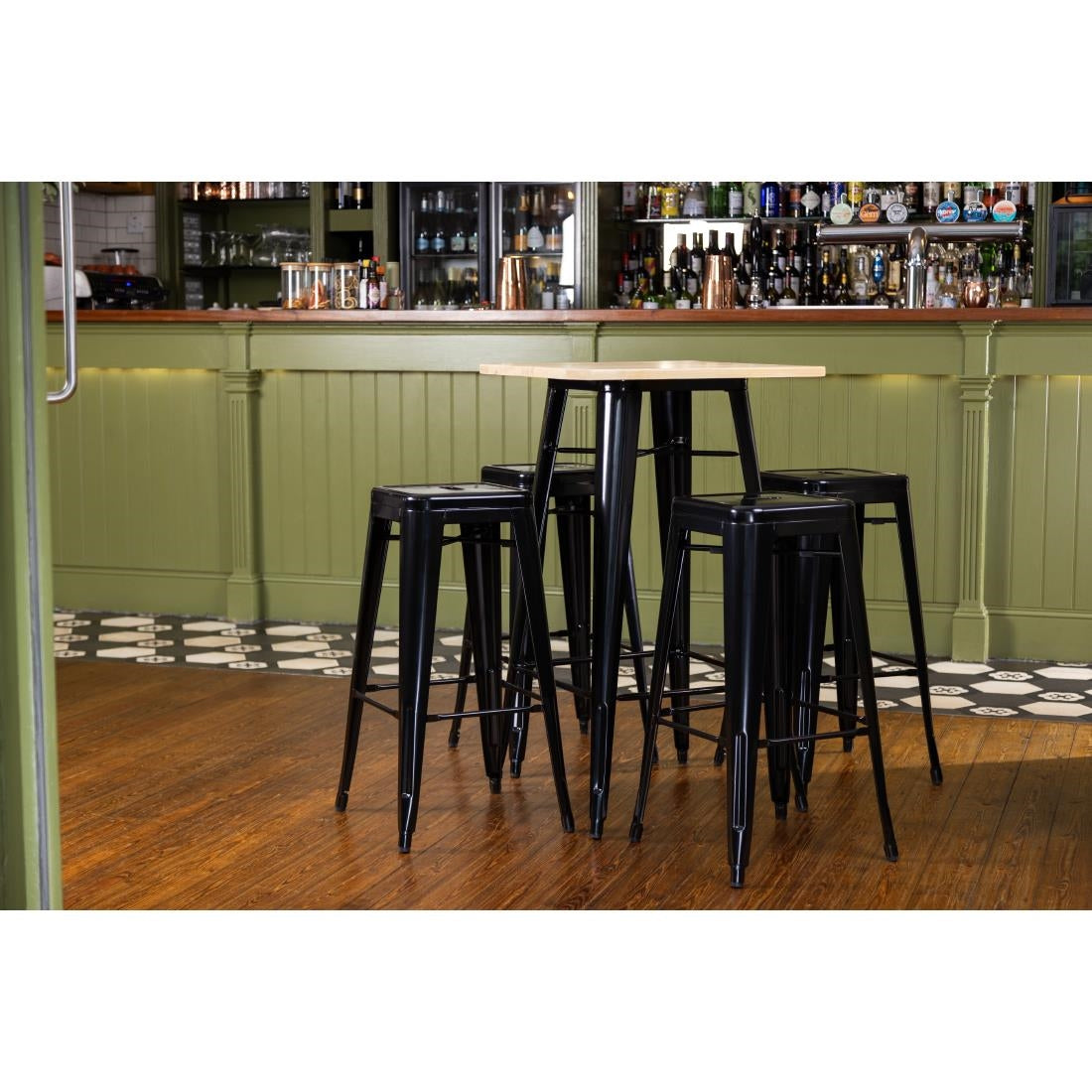 Bolero Bistro Bar Table with Wooden Top Black