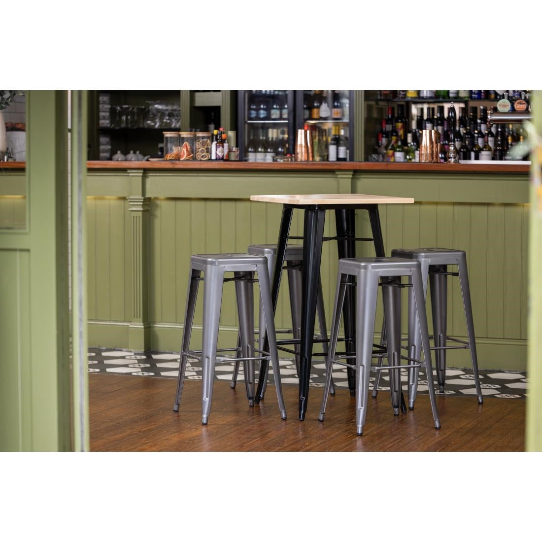 Bolero Bistro Bar Table with Wooden Top Black