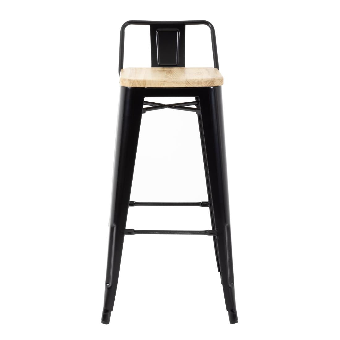 Bolero Bistro Backrest High Stools with Wooden Seat Pad Black (4 Pack)