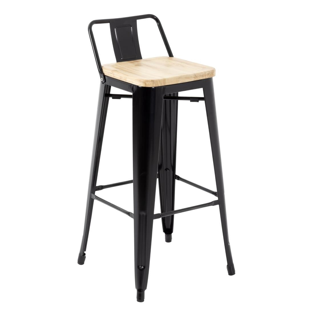Bolero Bistro Backrest High Stools with Wooden Seat Pad Black (4 Pack)