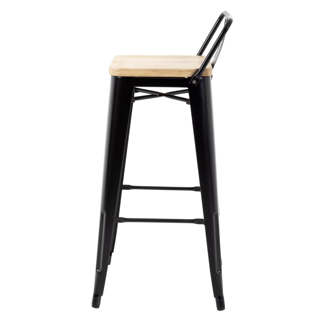 Bolero Bistro Backrest High Stools with Wooden Seat Pad Black (4 Pack)
