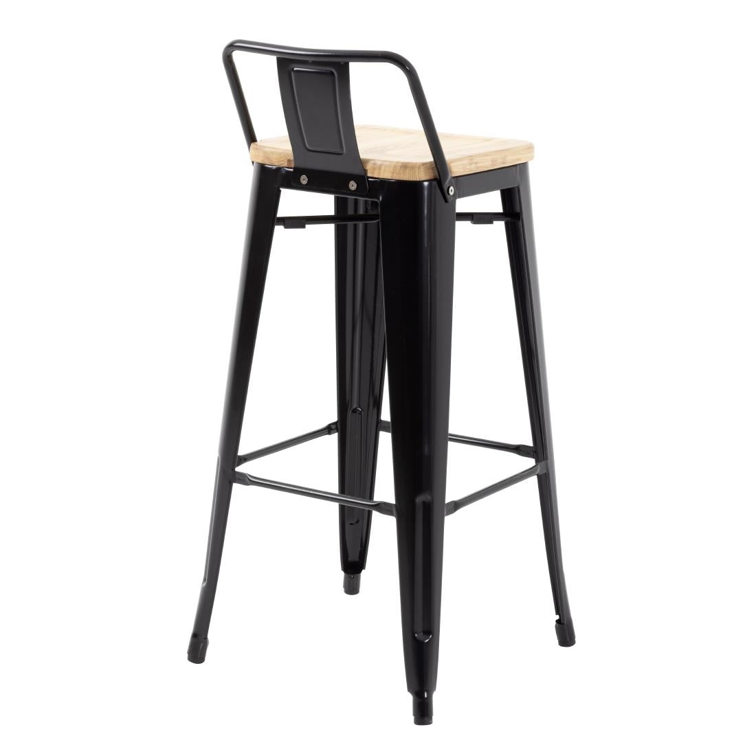 Bolero Bistro Backrest High Stools with Wooden Seat Pad Black (4 Pack)