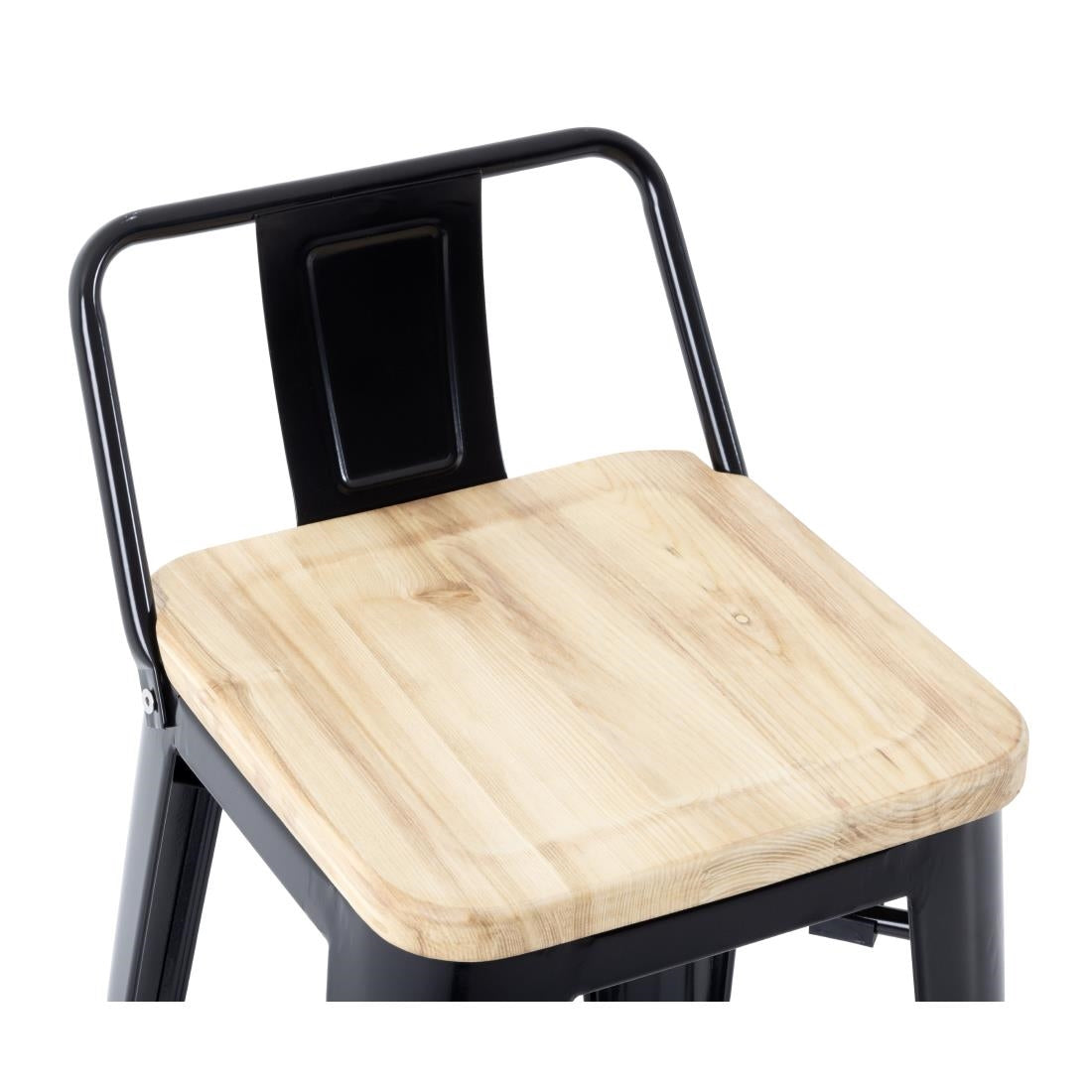 Bolero Bistro Backrest High Stools with Wooden Seat Pad Black (4 Pack)