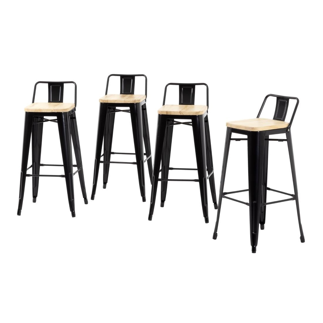 Bolero Bistro Backrest High Stools with Wooden Seat Pad Black (4 Pack)