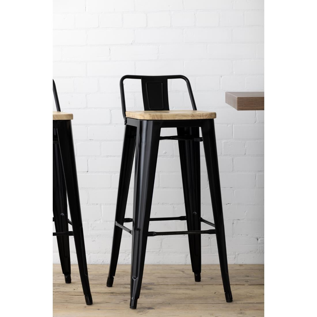 Bolero Bistro Backrest High Stools with Wooden Seat Pad Black (4 Pack)