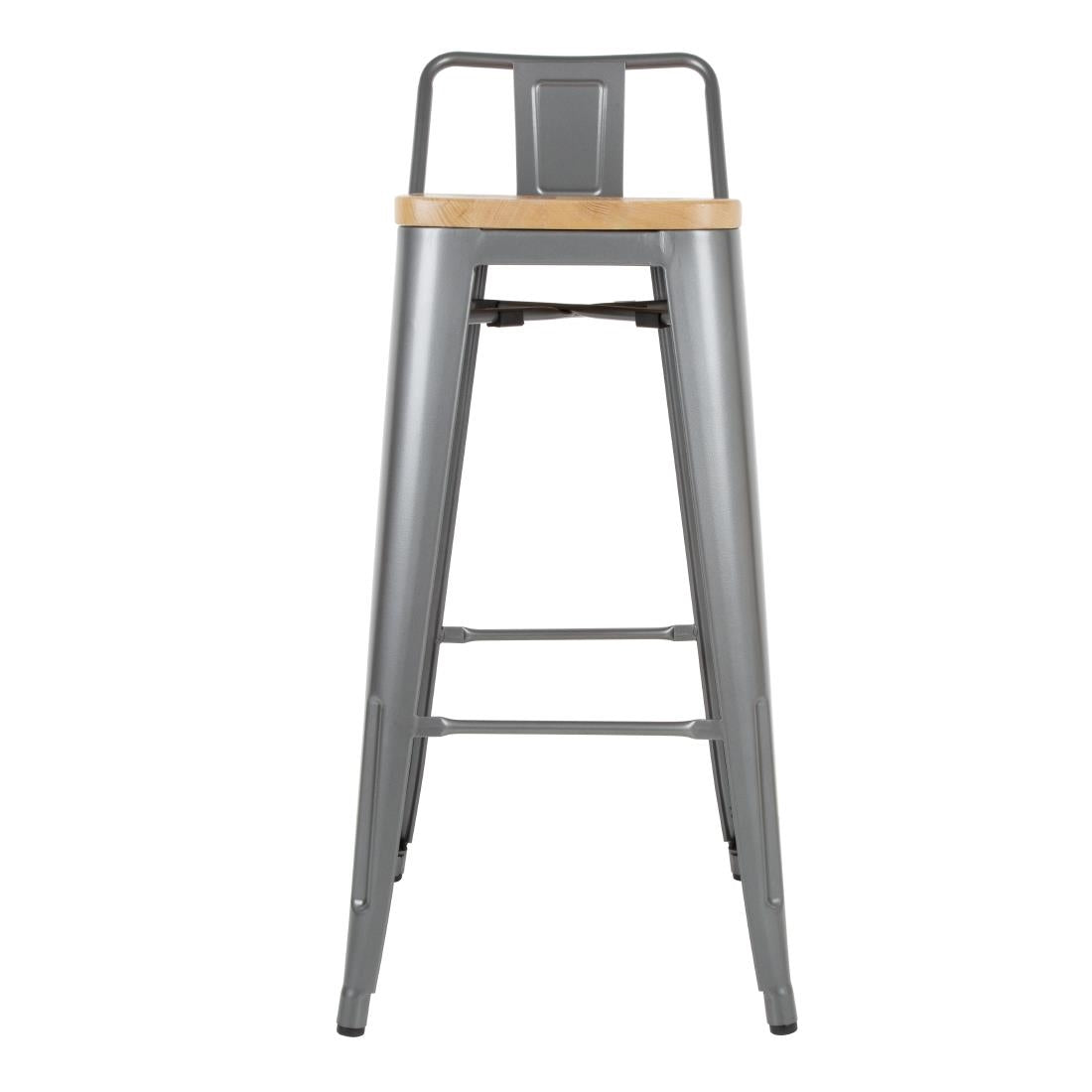Bolero Bistro Backrest High Stools with Wooden Seat Pad Gun Metal (4 Pack)