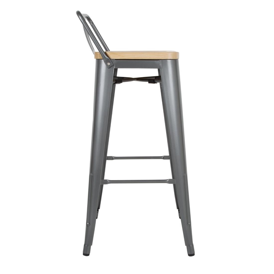 Bolero Bistro Backrest High Stools with Wooden Seat Pad Gun Metal (4 Pack)
