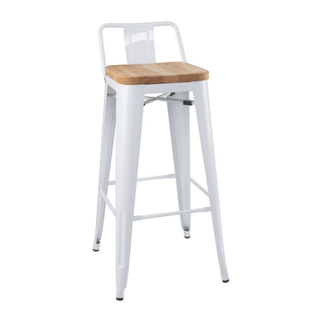 Bolero Bistro Backrest High Stools with Wooden Seat Pad White (4 Pack)