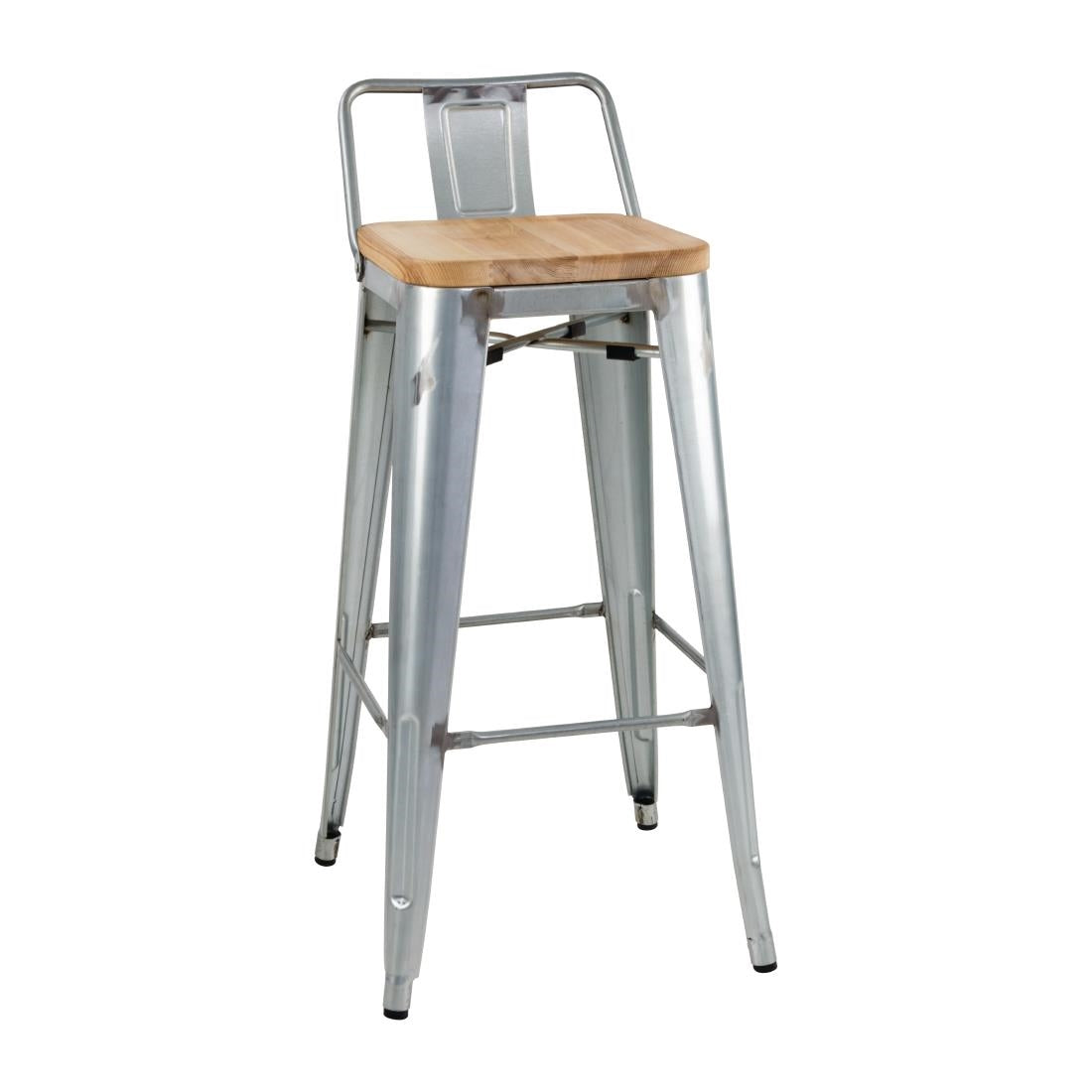 Bolero Bistro Backrest High Stools with Wooden Seat Pad Galvanised Steel (4 Pack)