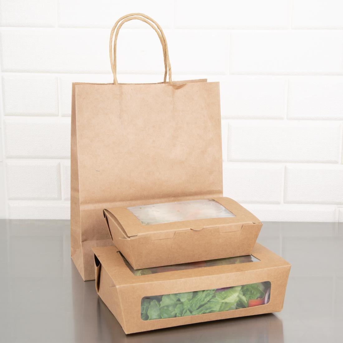 Fiesta Compostable Salad Boxes with PLA Windows 1600ml (200 Pack)
