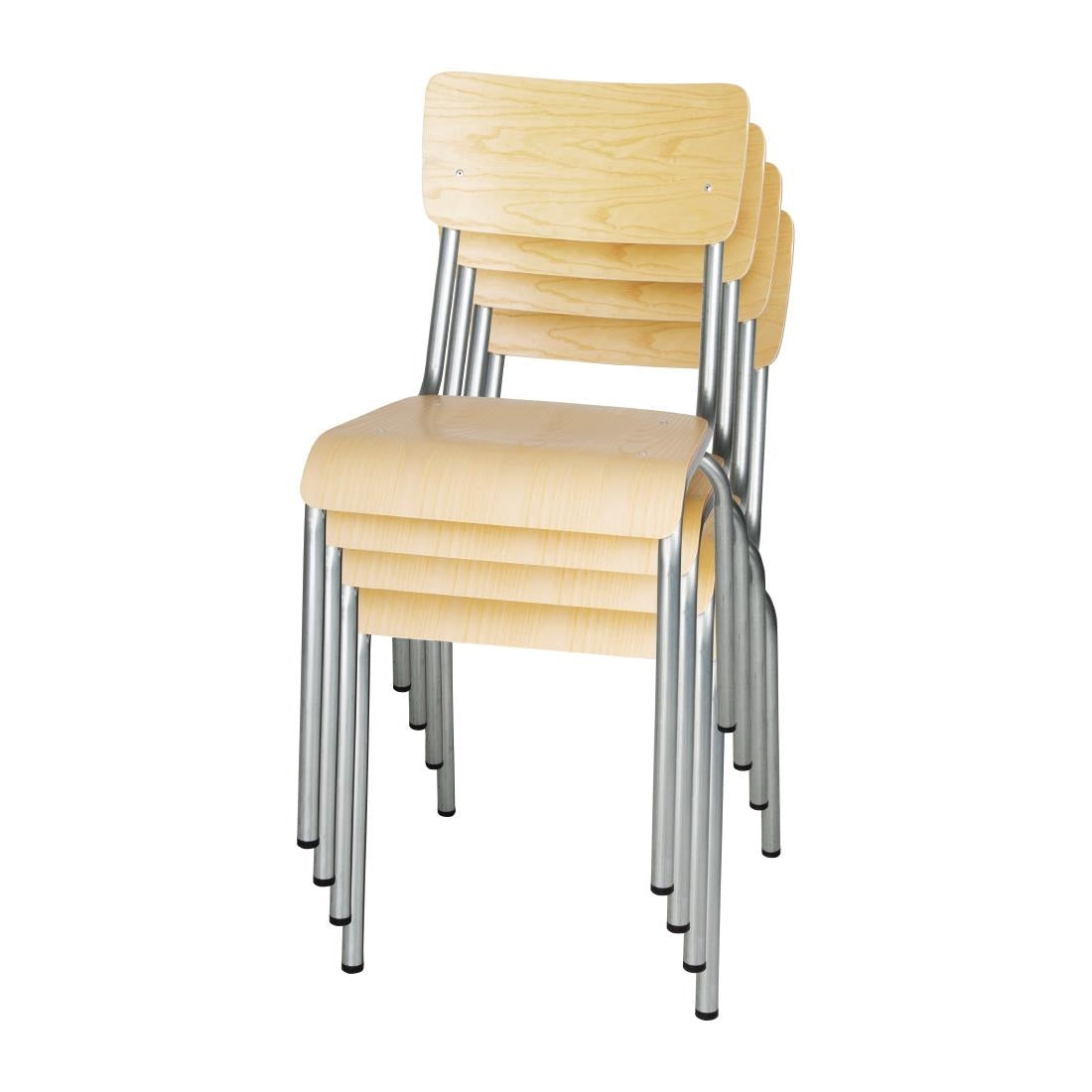 Bolero Cantina Side Chairs with Wooden Seat & Backrest Galvanised (4 Pack)