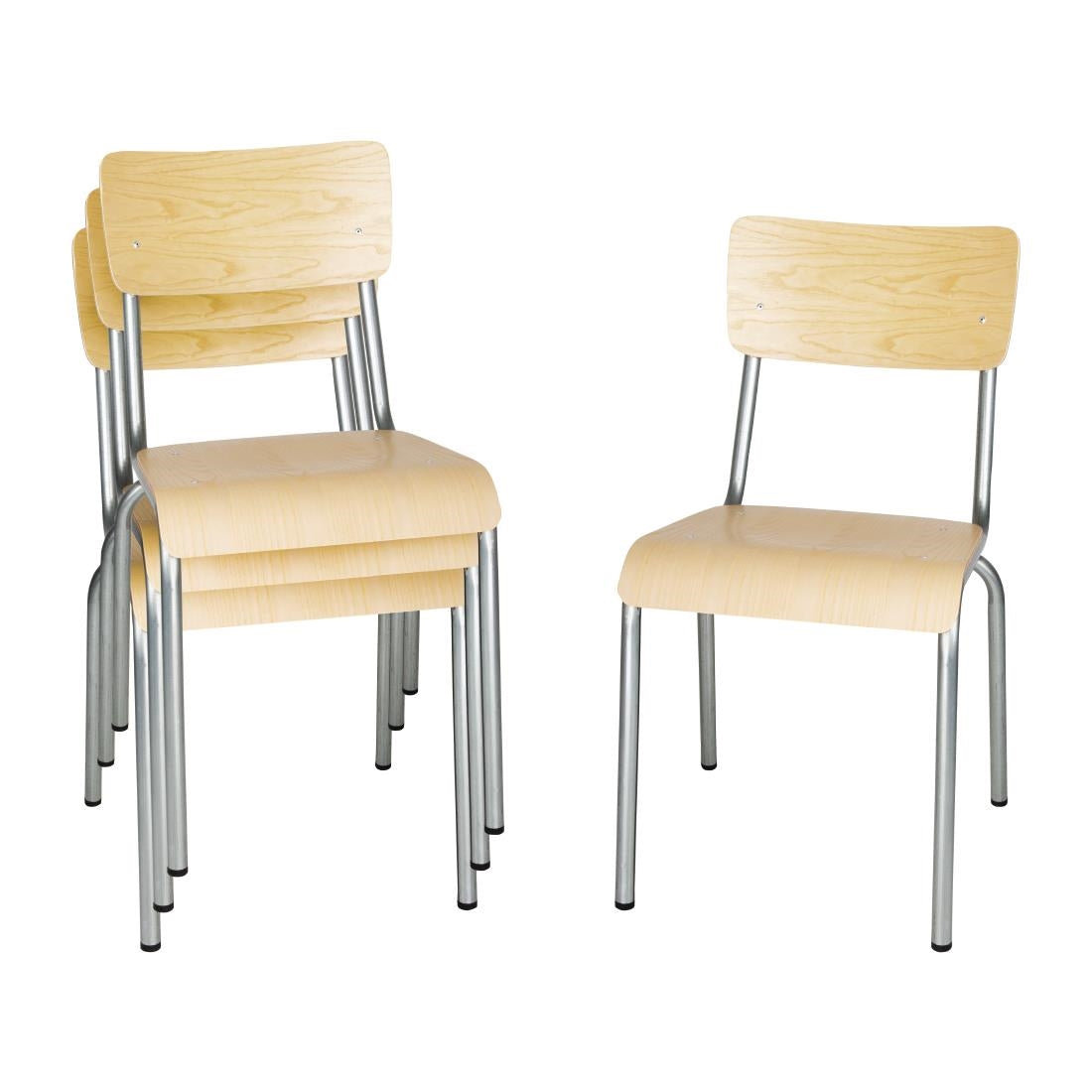 Bolero Cantina Side Chairs with Wooden Seat & Backrest Galvanised (4 Pack)
