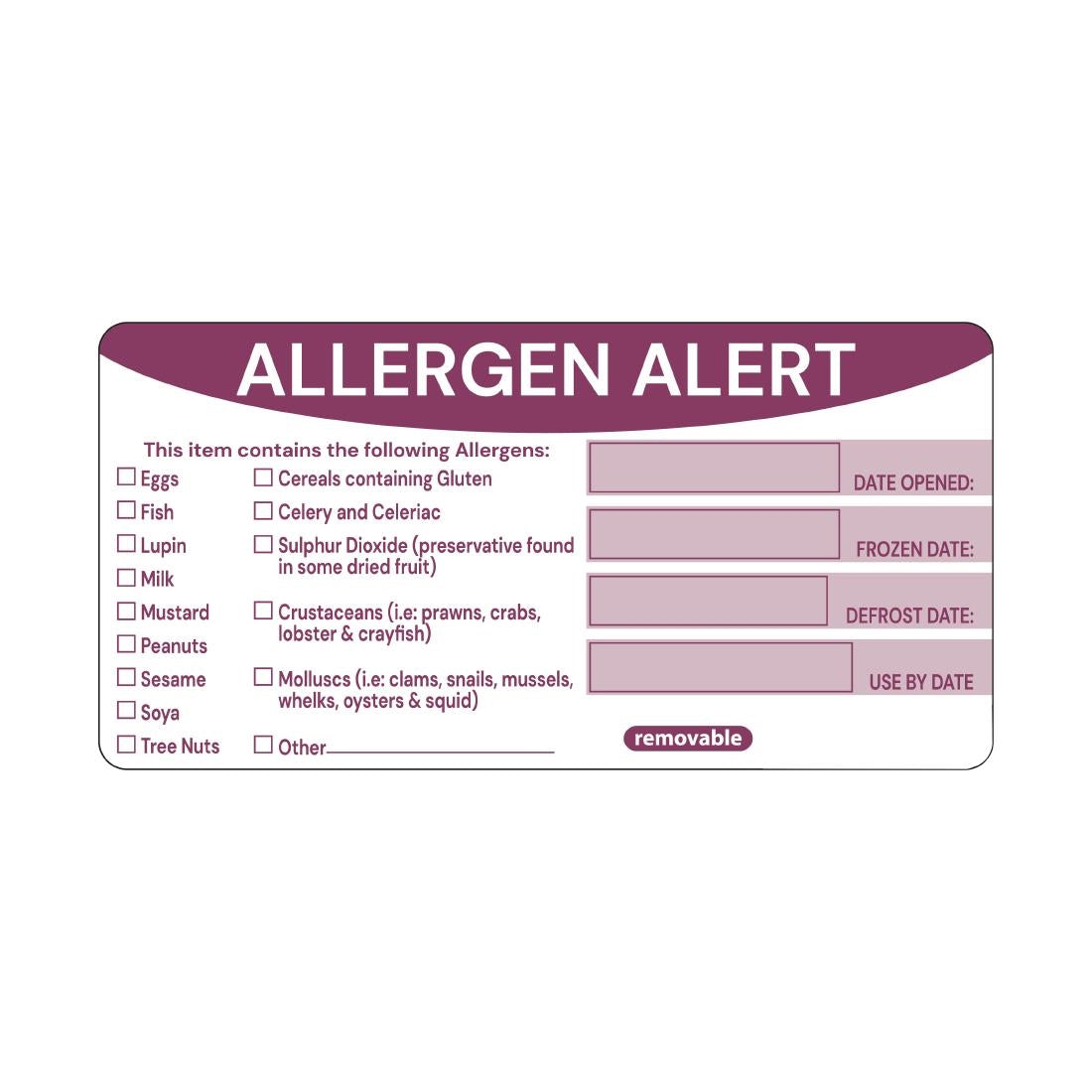 Hygiplas Removable Allergen Alert Food Labels (250 Pack)
