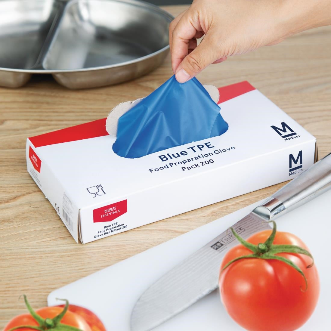 Nisbets Essentials Powder-Free TPE Gloves Blue M (200 Pack)