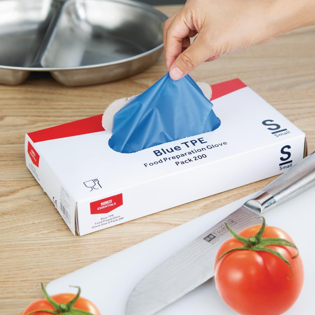 Nisbets Essentials Powder-Free TPE Gloves Blue S (200 Pack)