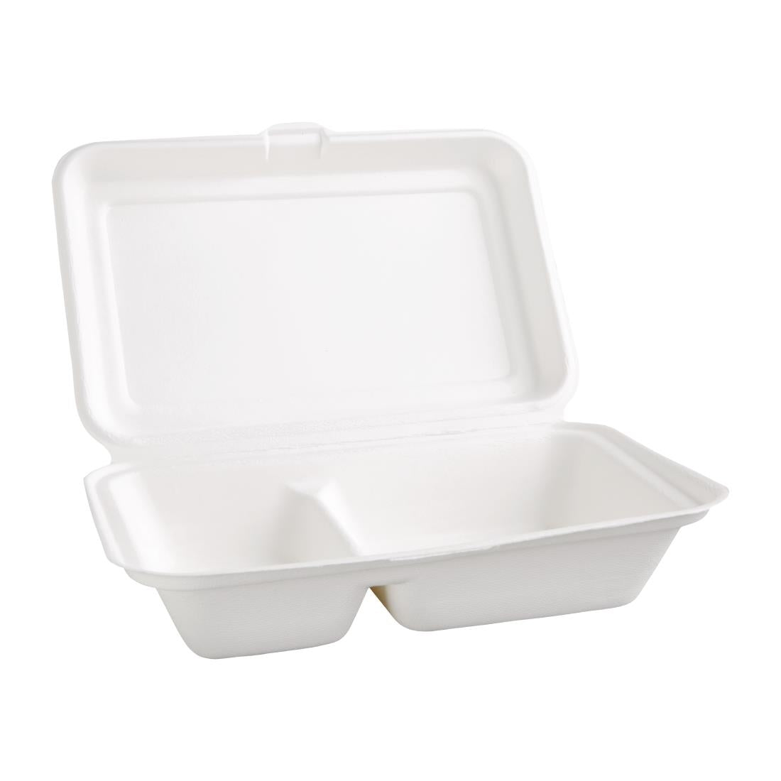 Fiesta Compostable Bagasse Hinged 2-Compartment Food Containers 253mm (200 Pack)