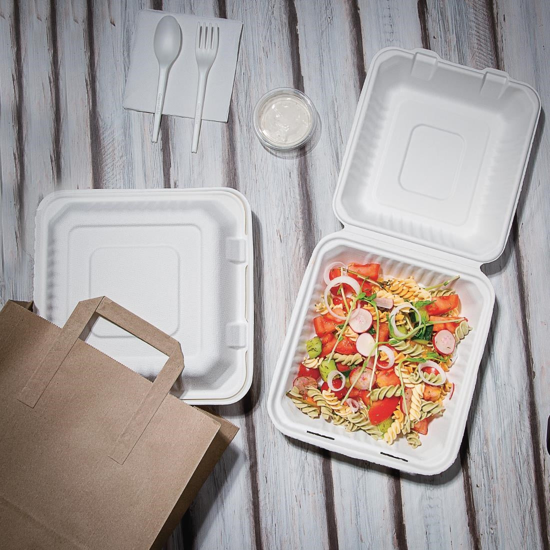 Fiesta Compostable Bagasse Hinged Food Containers 223mm (200 Pack)