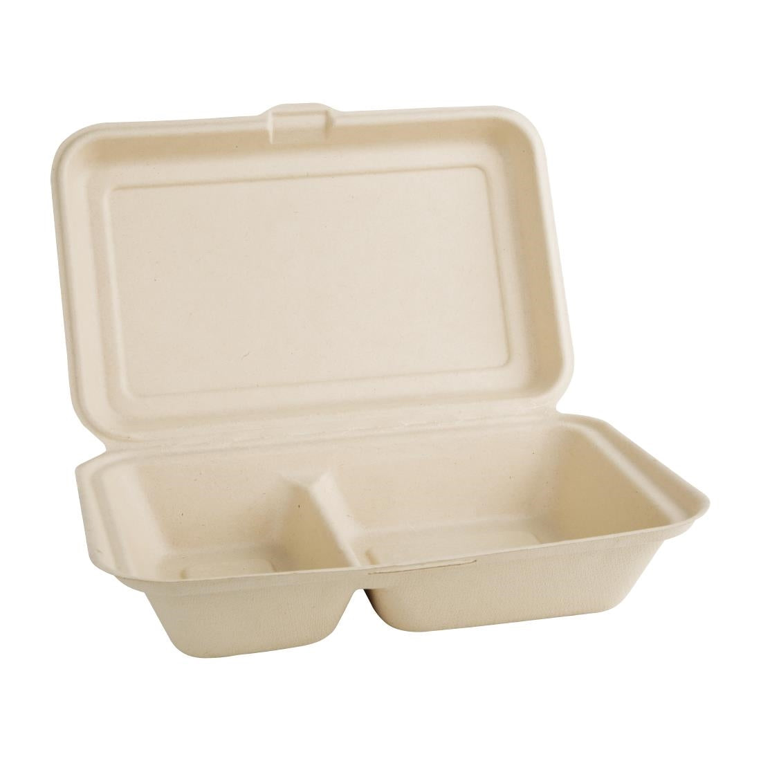 Fiesta Compostable Bagasse Two-Compartment Hinged Food Containers Natural Colour 253mm (200 Pack)
