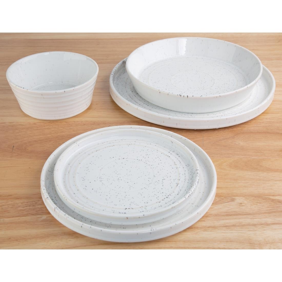 Olympia Cavolo Flat Round Plates White Speckle 220mm (6 Pack)