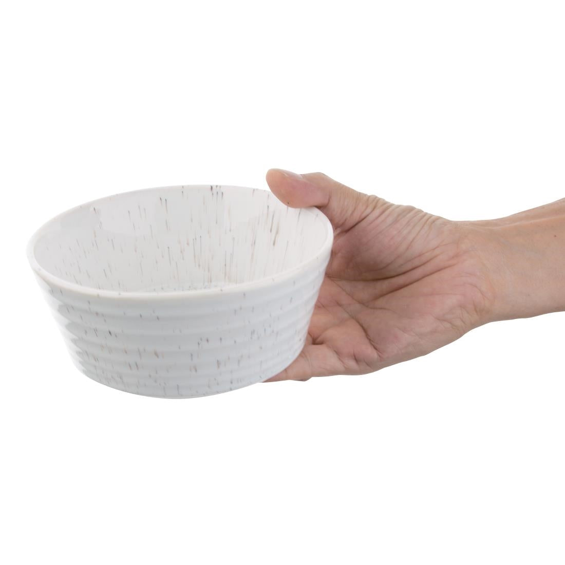 Olympia Cavolo Flat Round Bowls White Speckle 143mm (6 Pack)