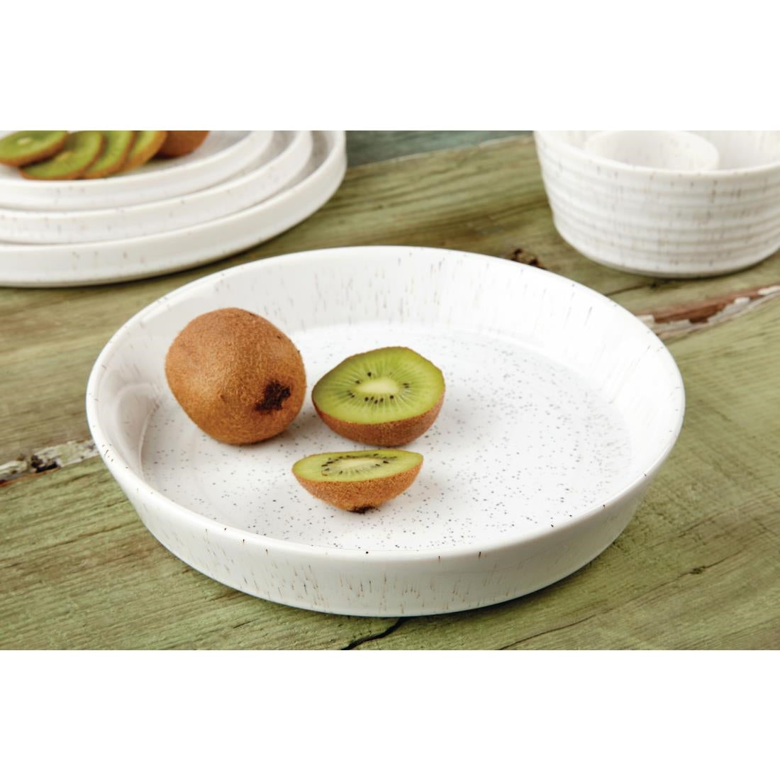 Olympia Cavolo Flat Round Bowls White Speckle 220mm (4 Pack)