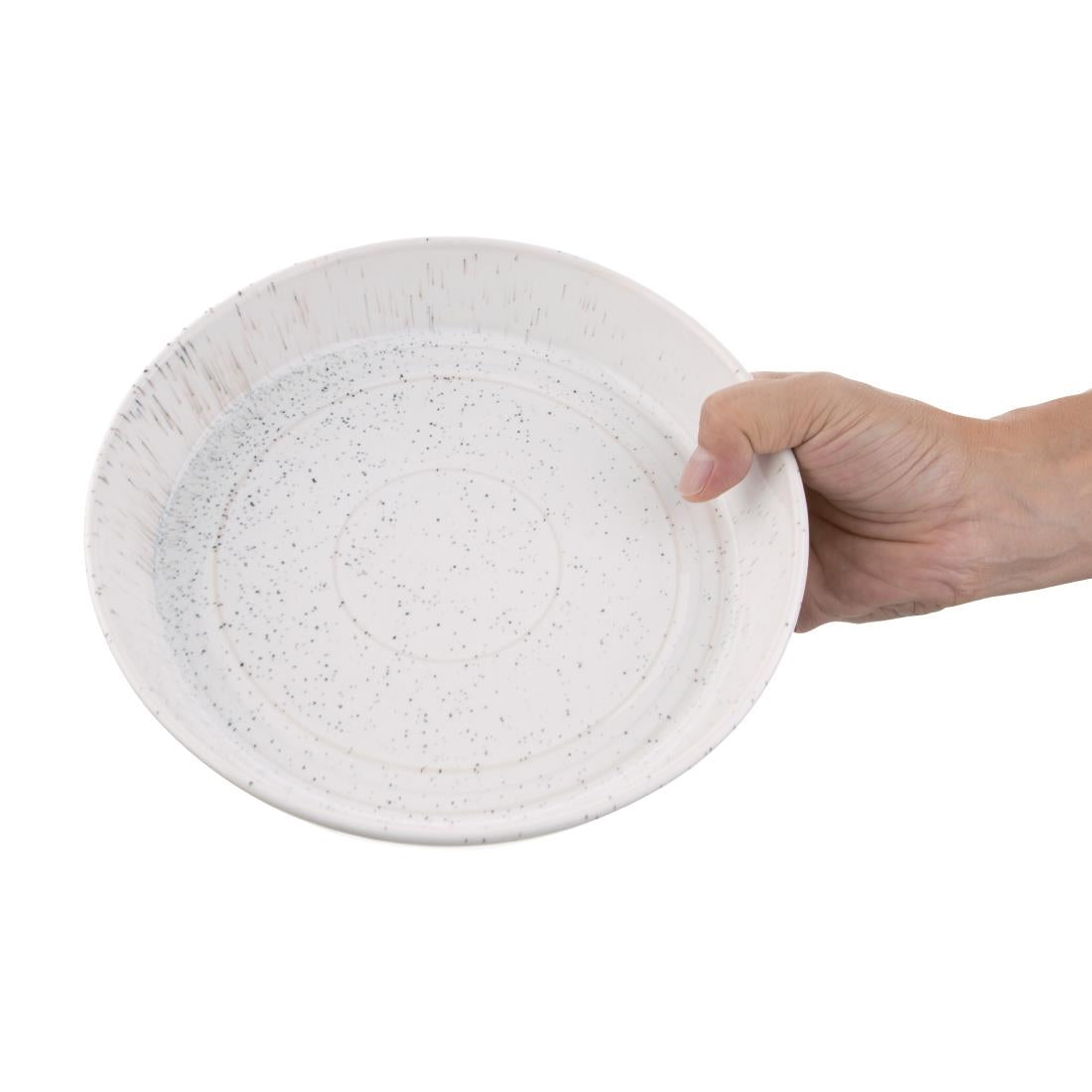 Olympia Cavolo Flat Round Bowls White Speckle 220mm (4 Pack)