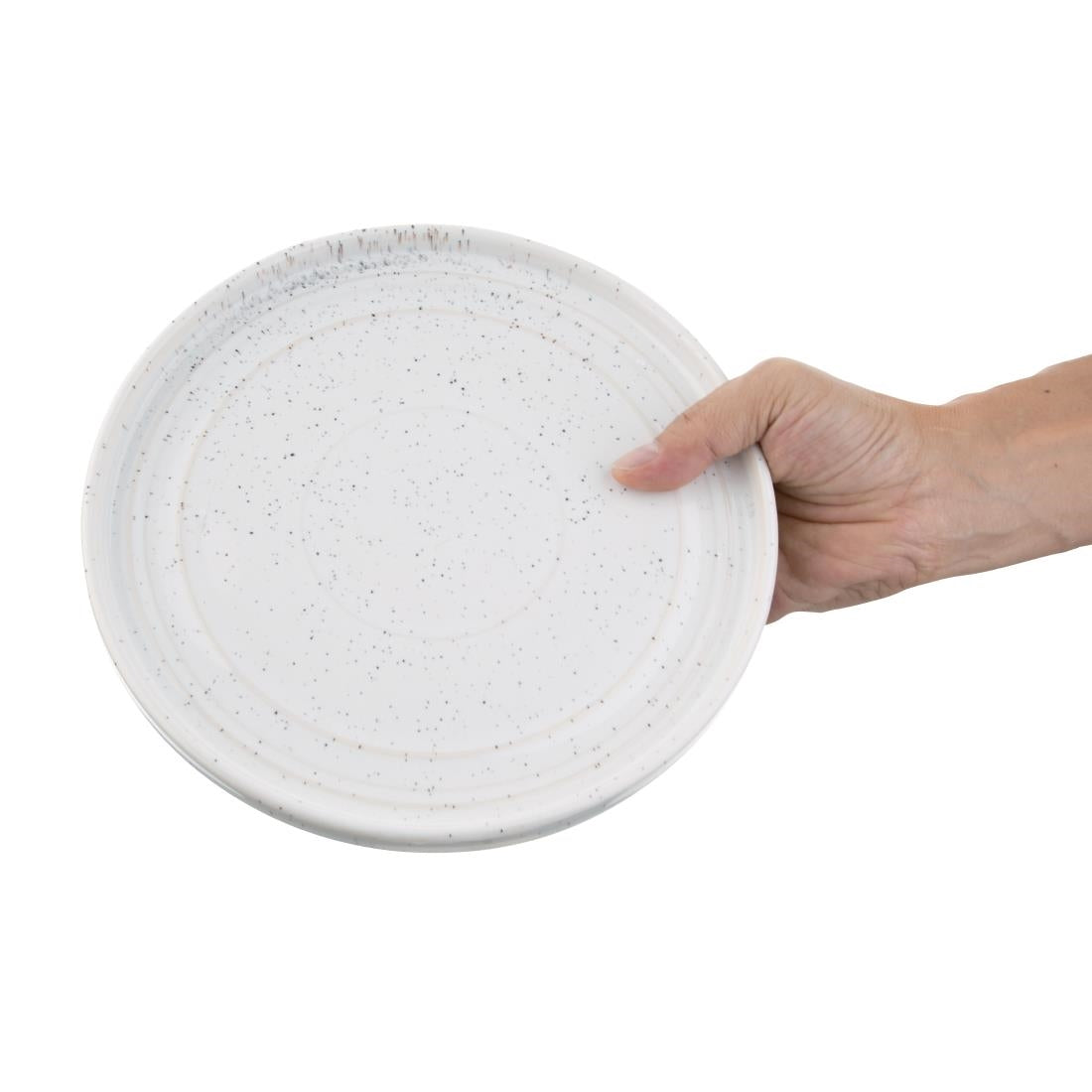 Olympia Cavolo Flat Round Plates White Speckle 220mm (6 Pack)