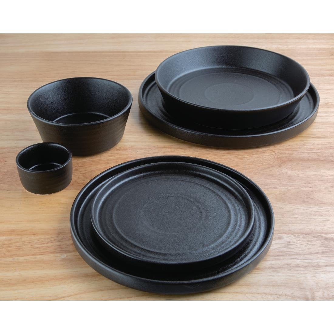 Olympia Cavolo Flat Round Bowls Textured Black 143mm (6 Pack)