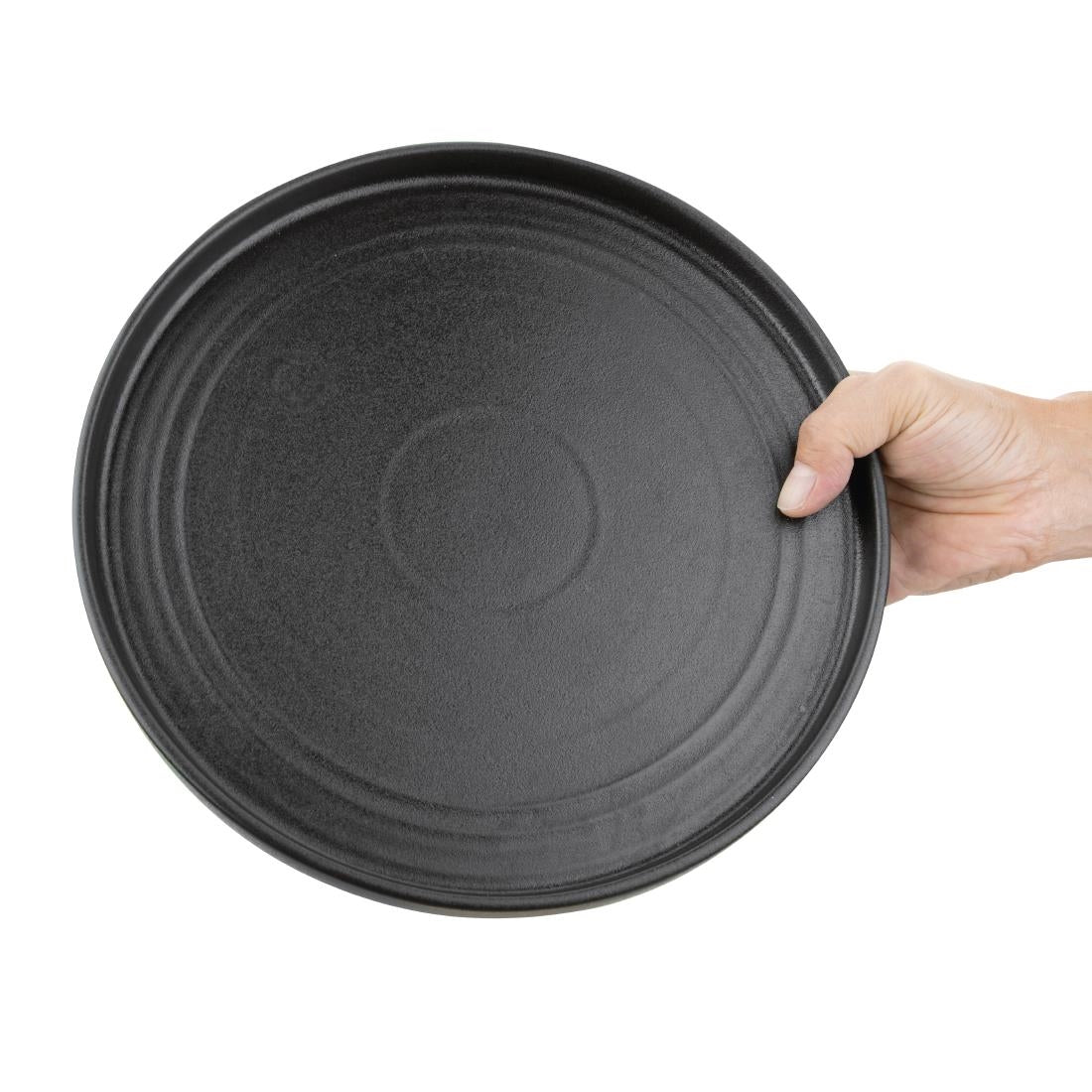Olympia Cavolo Flat Round Plates Textured Black 270mm (4 Pack)