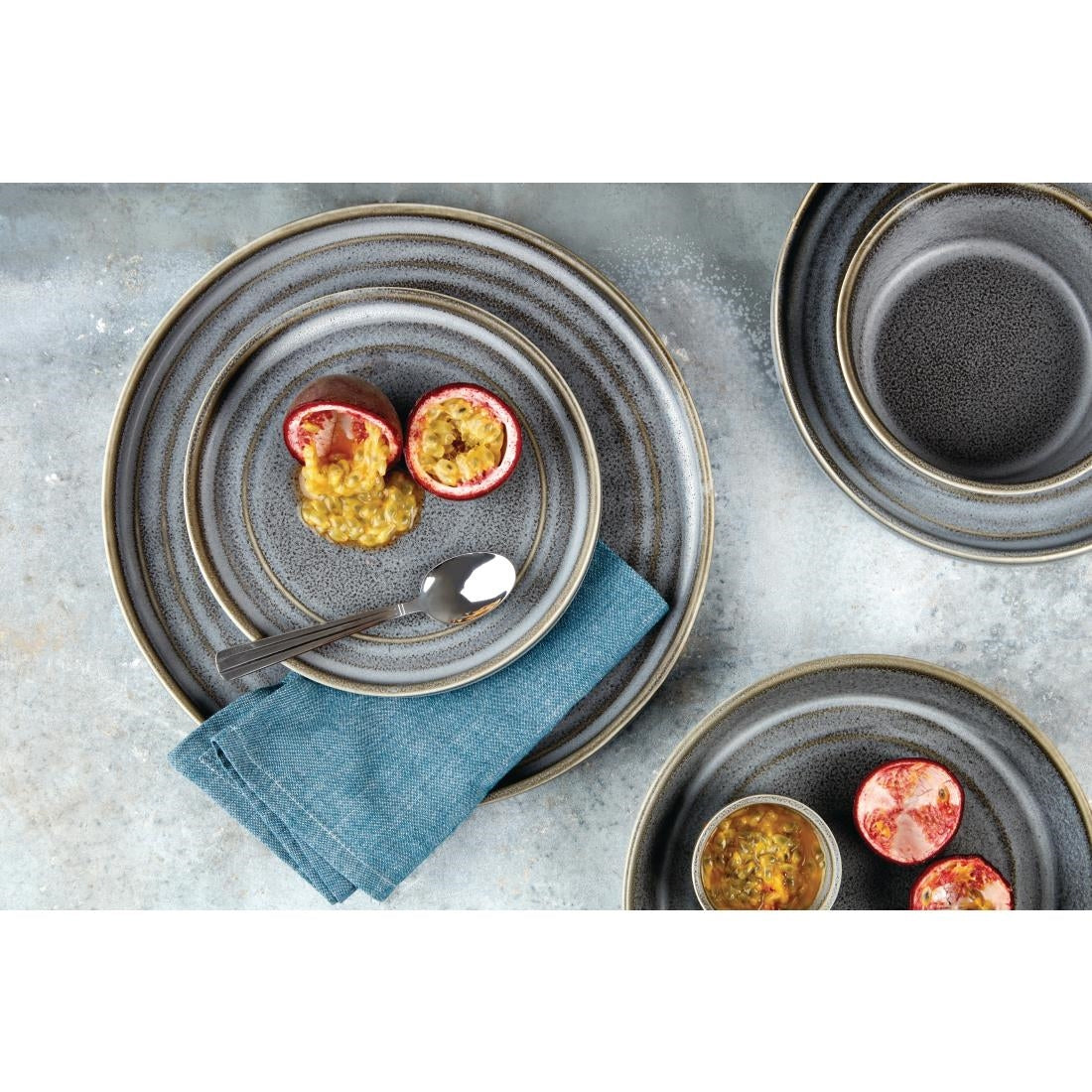 Olympia Cavolo Flat Round Bowls Charcoal Dusk 220mm (4 Pack)