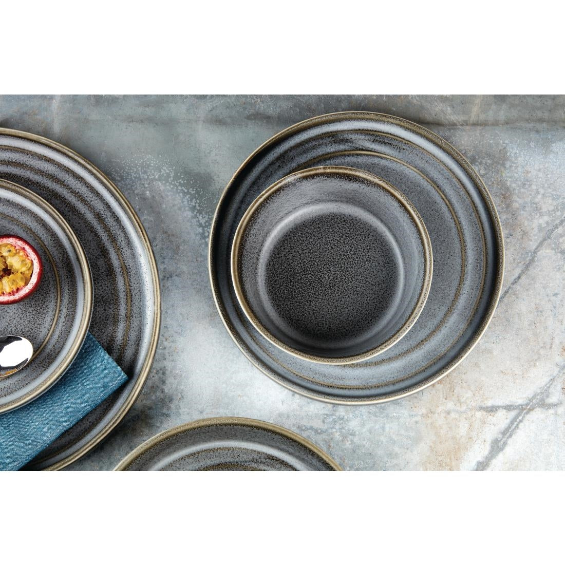 Olympia Cavolo Flat Round Bowls Charcoal Dusk 220mm (4 Pack)