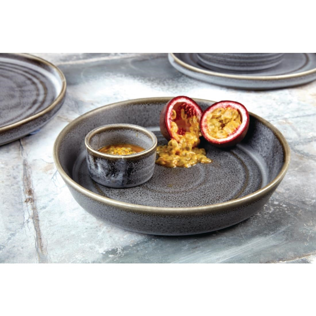 Olympia Cavolo Flat Round Bowls Charcoal Dusk 220mm (4 Pack)