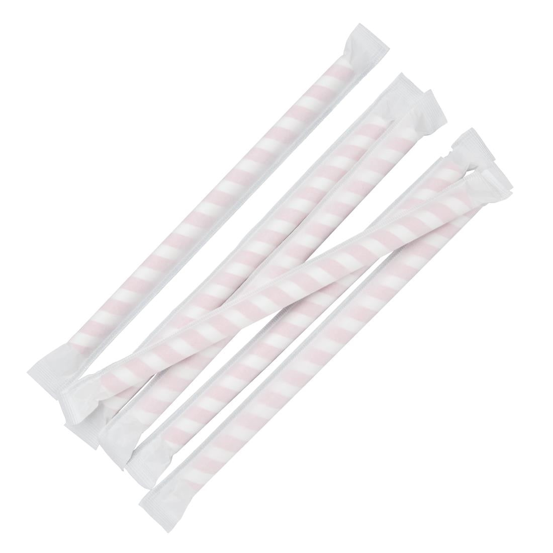 Fiesta Compostable Individually Wrapped Paper Smoothie Straws Red Stripes (250 Pack)