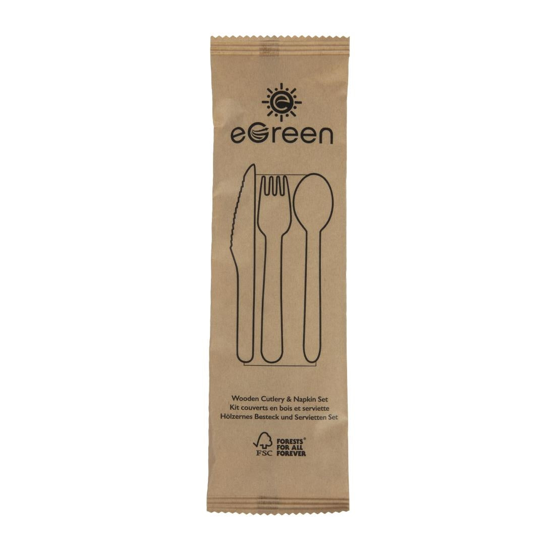 eGreen Individually Kraft Wrapped 4-in-1 Wooden Cutlery Set (250 Pack)