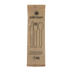 eGreen Individually Kraft Wrapped 4-in-1 Wooden Cutlery Set (250 Pack)