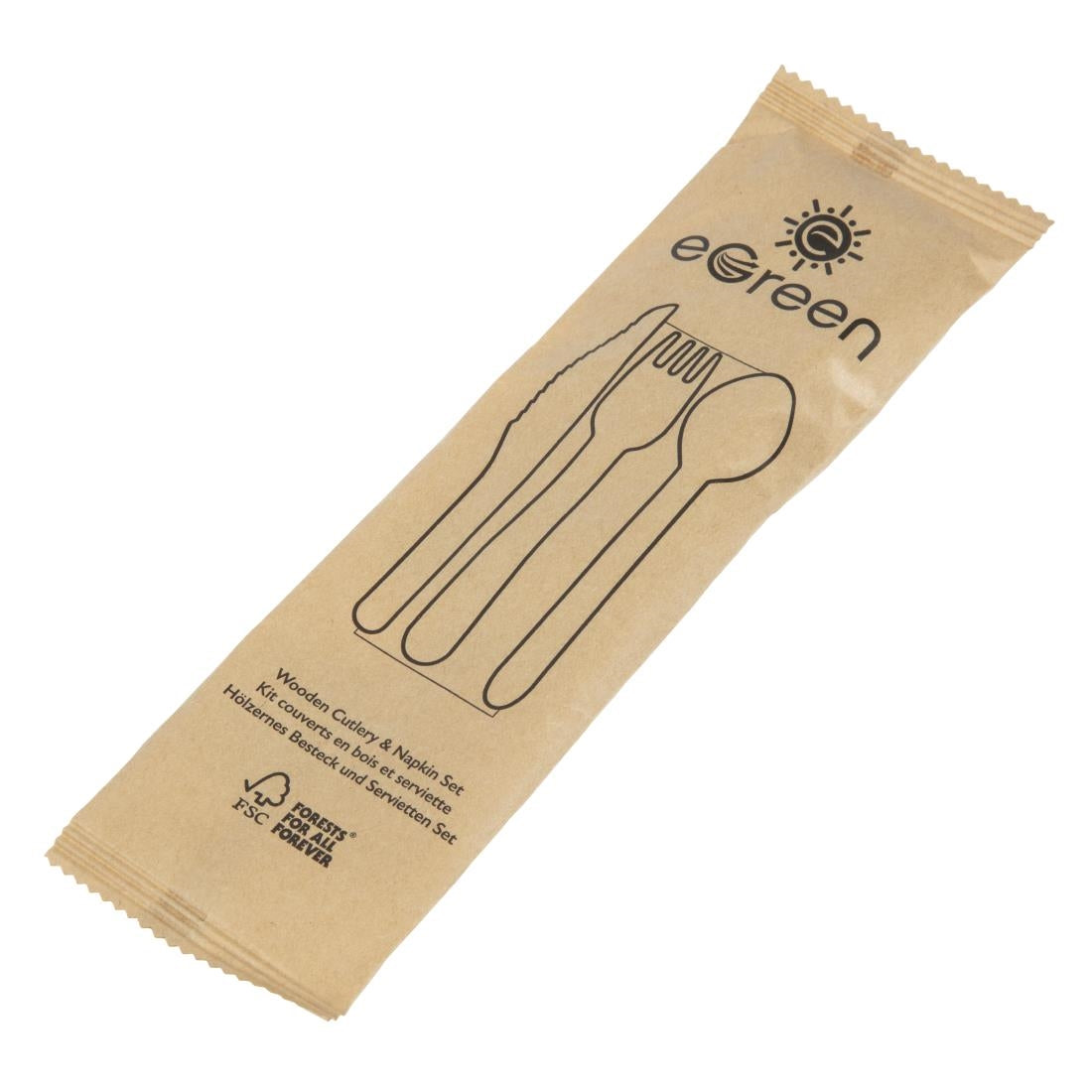 eGreen Individually Kraft Wrapped 4-in-1 Wooden Cutlery Set (250 Pack)